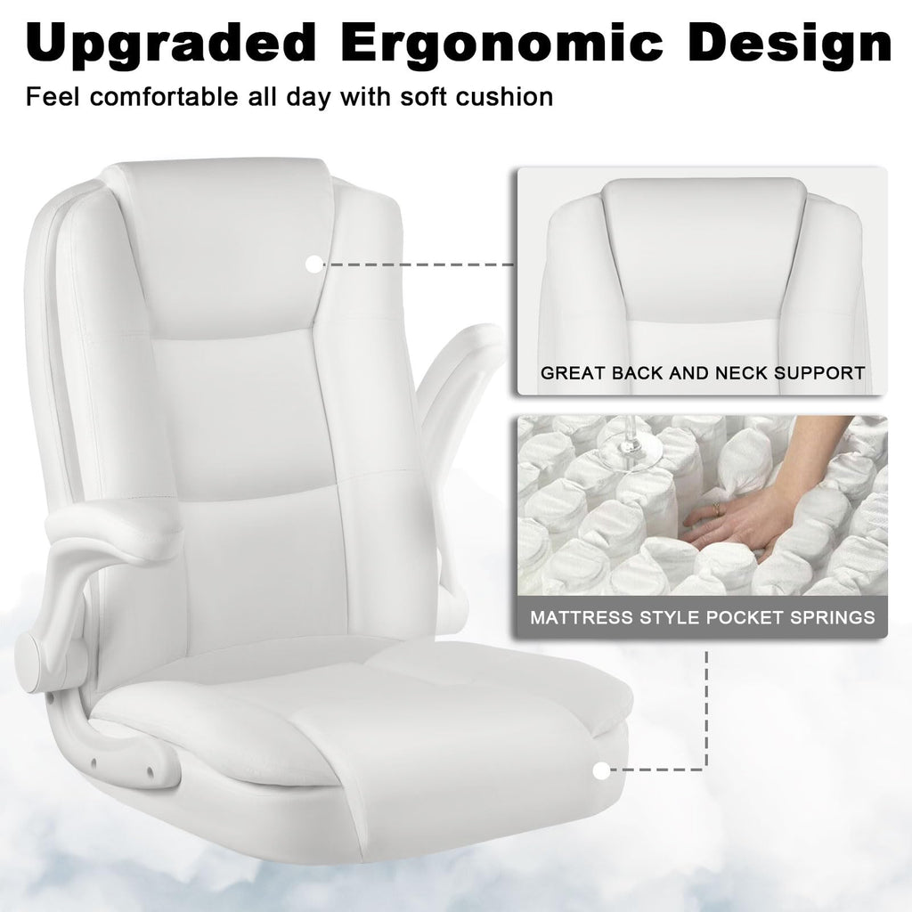 Leather Office Desk Chair,Ergonomic Office Chair with Lumbar Support,Computer Chair,Executive Leather Chair with Padded Flip-up Arm,Adjustable Armrests, Black,275LBS