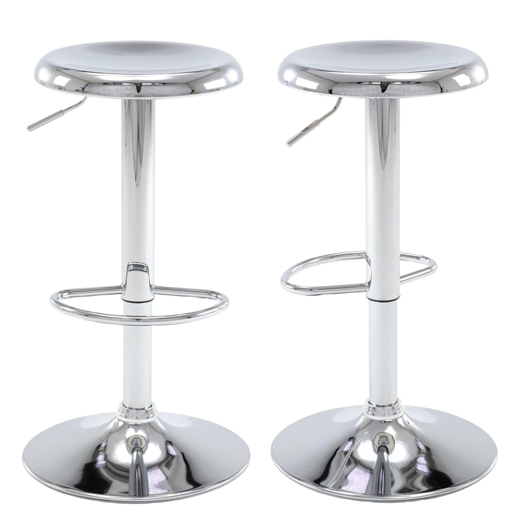 Bar Stools - 2 Pack, Adjustable Swivel Height Counter Bar Stool, Modern Metal Barstools, Backless Barstool for Bar, Kitchen Island, Pub, Silver
