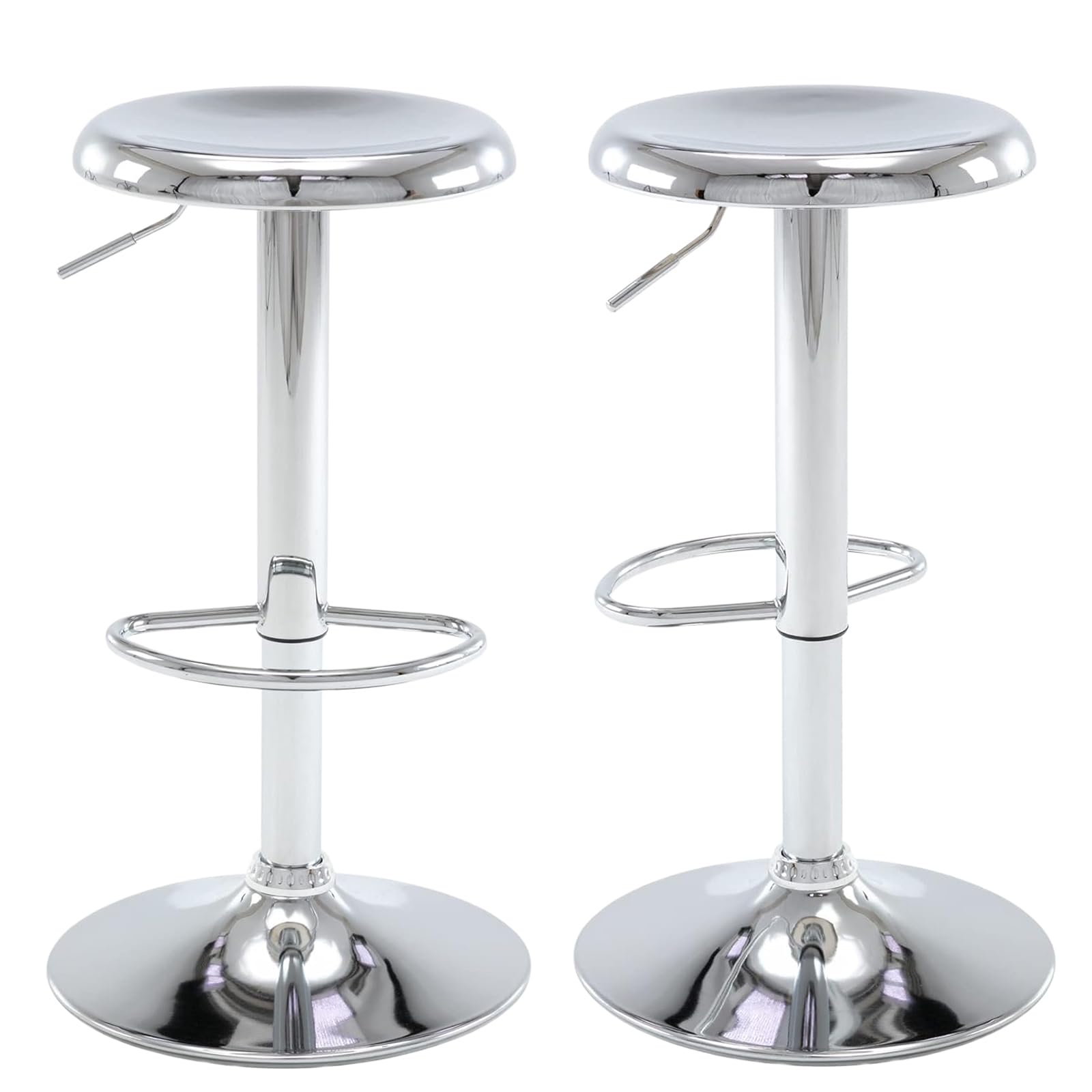 Bar Stools - 2 Pack, Adjustable Swivel Height Counter Bar Stool, Modern Metal Barstools, Backless Barstool for Bar, Kitchen Island, Pub, Silver