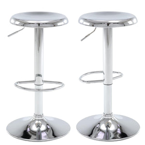 Bar Stools - 2 Pack, Adjustable Swivel Height Counter Bar Stool, Modern Metal Barstools, Backless Barstool for Bar, Kitchen Island, Pub, Silver