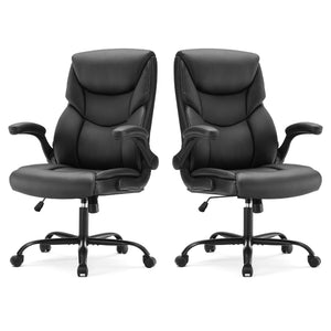 Set of 2, Ergonomic Computer Gaming Office Chair,  Heavy Duty Task Desk Swivel Rolling Chairs with Wheels, Flip-up Arms, Adjustable Height, PU Leather,Inky