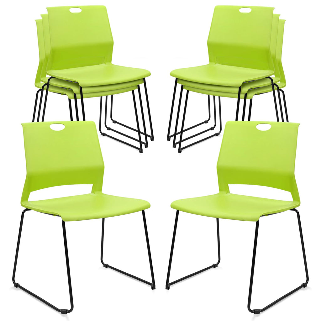 Set of 8, Green, Stackable Guest Reception Chairs, Stacking Office Chair with Ergonomic Lumbar Support & Metal Legs, Plastic Desk Chairs for Conference School Church Waiting Meeting Break Room