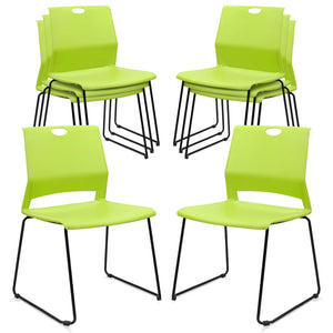 Set of 8, Green, Stackable Guest Reception Chairs, Stacking Office Chair with Ergonomic Lumbar Support & Metal Legs, Plastic Desk Chairs for Conference School Church Waiting Meeting Break Room