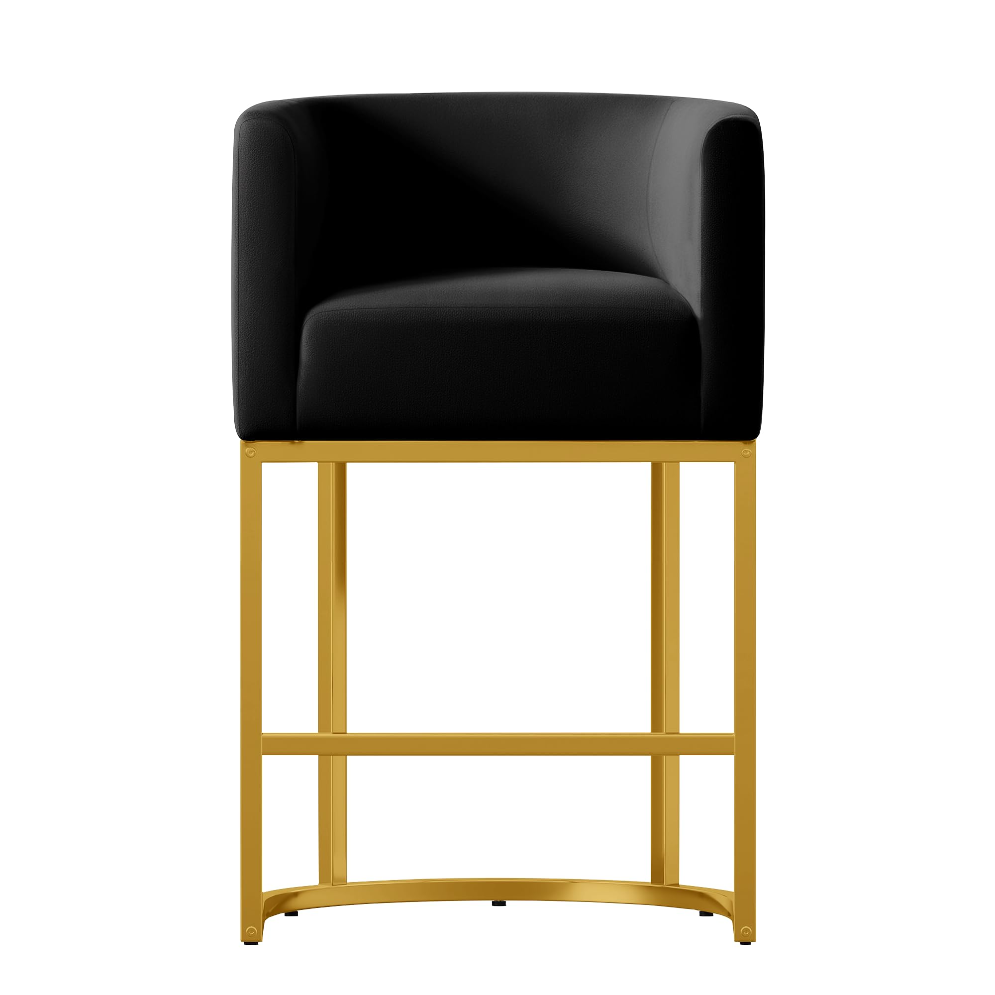 26" Modern Counter Height Bar Stools,Velvet Fabric Upholstered Barrel Barstools with Backs,Island Chairs Bar Stools Set of 1,Metal Gold Frames,Ink Black Velvet