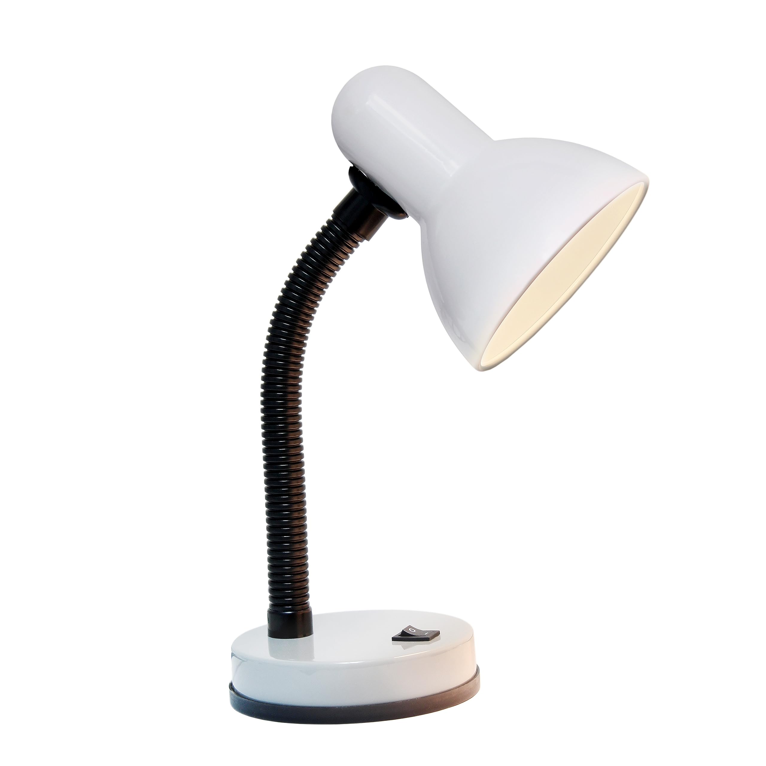 Basic Metal Desk Lamp with Flexible Hose Neck for Office, Living Room, Bedroom, College Dorm, Bookshelf, White (Pack of 1)