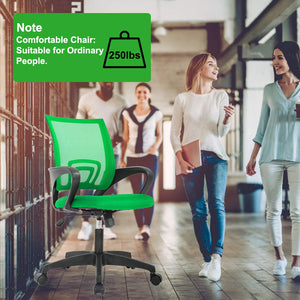 Ergonomic Office Chair | Mid-Back Swivel Desk Chair | Breathable Backrest & Lumbar Support | Adjustable Height | Sponge Seat | Rolling Wheels | Green | for Adults & Women