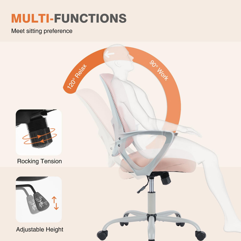 Home Office Managerial Executive Chair with Ergonomic Design, Mid-Back Mesh Swivel, Comfortable Lumbar Support, Comfy Arms for Bedroom,Study,Student