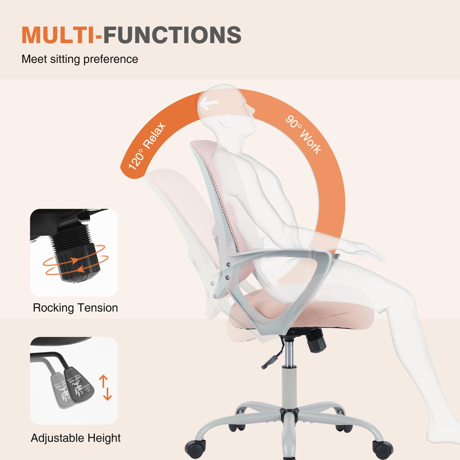 Home Office Managerial Executive Chair with Ergonomic Design, Mid-Back Mesh Swivel, Comfortable Lumbar Support, Comfy Arms for Bedroom,Study,Student