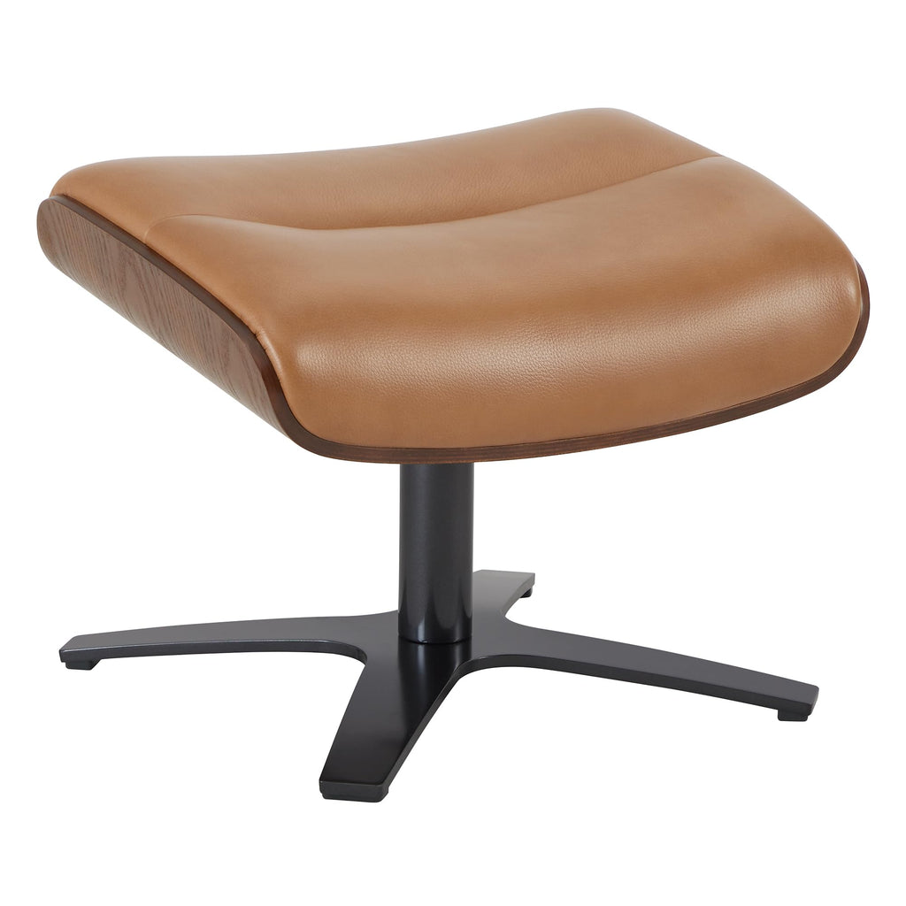 Genuine Leather Reclining Swivel Chair with Adjustable Headrest and Ottoman for Living Room, Saddle