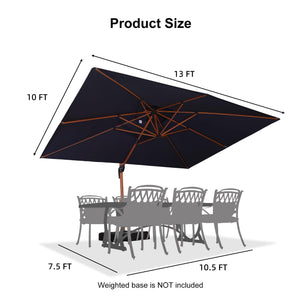 10' X 13' Double Top Deluxe Wood Pattern Rectangle Patio Umbrella Offset Hanging Umbrella Outdoor Market Umbrella Garden Umbrella, Navy Blue