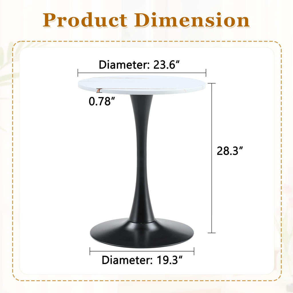Round Dining Table, 23.6" Circle Tulip Table with Thickened Tabletop & Metal Pedestal, Mid Century Modern Bistro Table for Kitchen, Small Places, Living Room