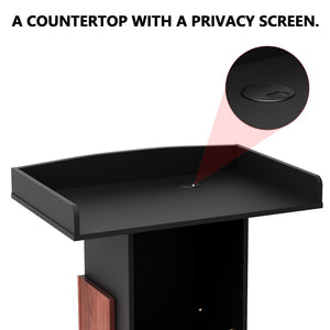 Customizable Logo & Text Podium,Wood Lectern Stand with Adjustable Partition,Church Pulpit with Storage,Mic Stand Space,Wooden Podium for Churches,Seminars and Schools