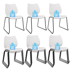 Set of 12, White, Stackable Waiting Room Chair, Stacking Office Chair with Ergonomic Lumbar Support and Metal Legs, Plastic Desk Chairs for Conference School Church Guest Reception