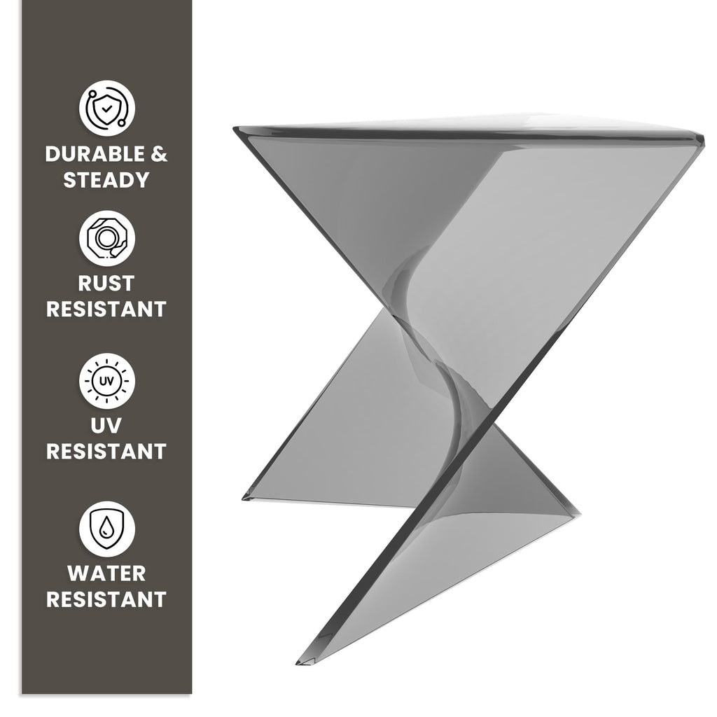 15.75" Triangular Side Table, Stackable Plastic Accent End Table for Indoor & Outdoor Use, Weather-Resistant Modern Patio & Living Room Table, Set of 2, Smoke