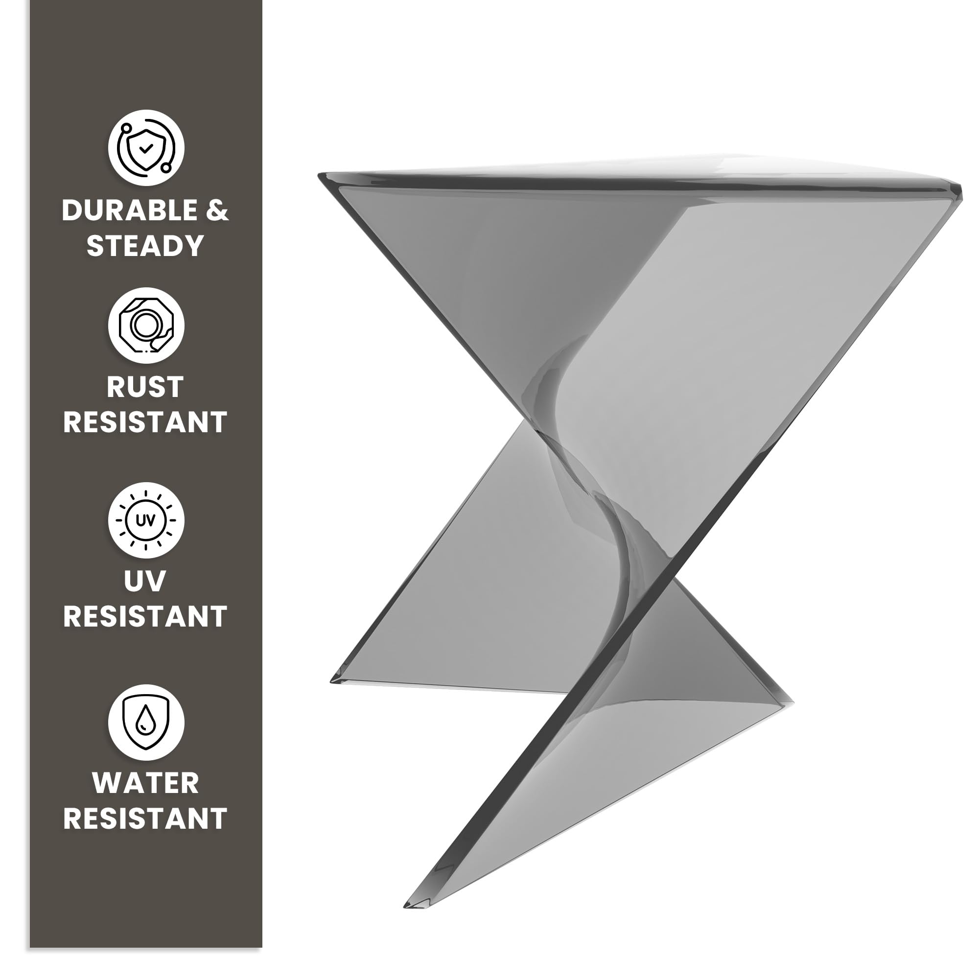 15.75" Triangular Side Table, Stackable Plastic Accent End Table for Indoor & Outdoor Use, Weather-Resistant Modern Patio & Living Room Table, Set of 2, Smoke