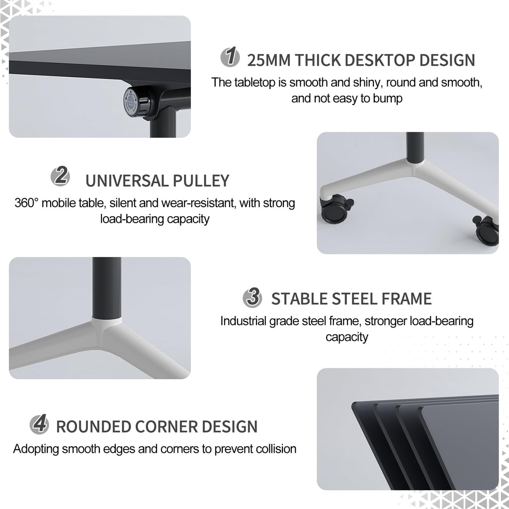 6 Pack Folding Conference Tables with Wheels, 4FT Modern Black Modular Conference Room Table Mobile Trapezoid Foldable Training Table for Office Classroom Meeting (6PACK, Black)