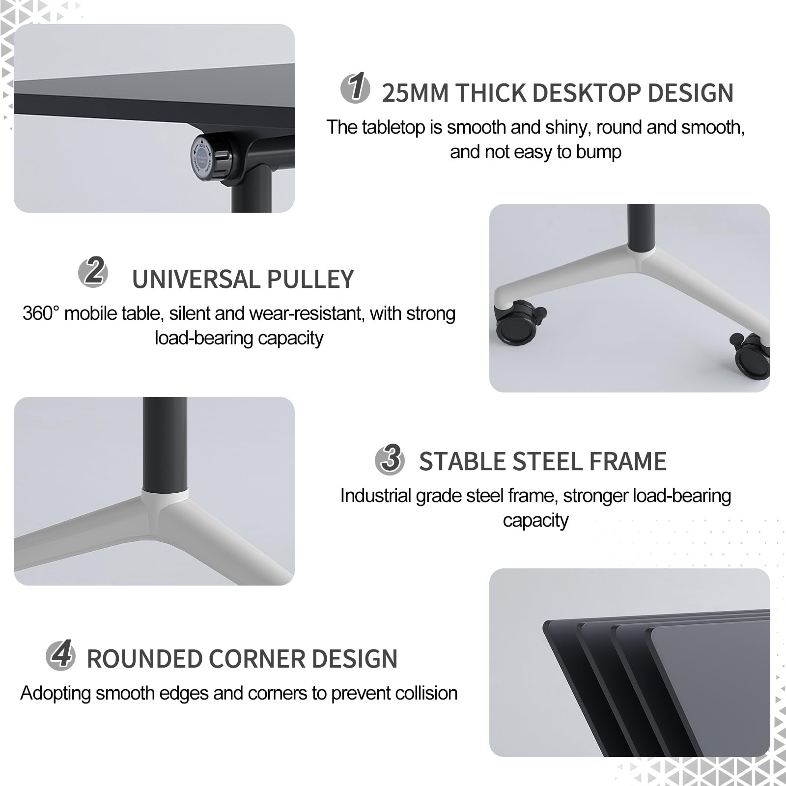 6 Pack Folding Conference Tables with Wheels, 4FT Modern Black Modular Conference Room Table Mobile Trapezoid Foldable Training Table for Office Classroom Meeting (6PACK, Black)