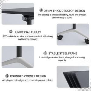 6 Pack Folding Conference Tables with Wheels, 4FT Modern Black Modular Conference Room Table Mobile Trapezoid Foldable Training Table for Office Classroom Meeting (6PACK, Black)