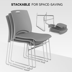 Stacking Chairs Set of 20 Stackable Office Chairs with Metal Sled Base, Ergonomic Plastic Seat, Stacking Chairs for Waiting Room Break Room Banquet Guest, Grey