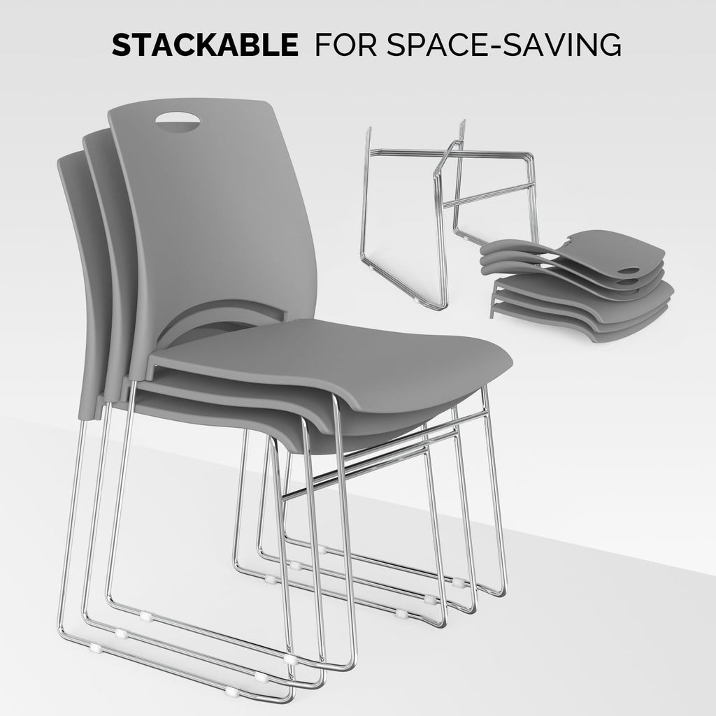 Stacking Chairs Set of 8 Stackable Office Chairs with Metal Sled Base, Ergonomic Plastic Seat, Stacking Chairs for Waiting Room Break Room Banquet Guest, Grey