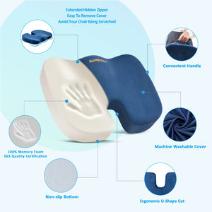 Chair Cushion and Lumbar Support Pillow for Office Chair, Car Seat Cushions Back Support Pillows, Memory Foam Chair Support for Back&Lumbar, Relieve Tailbone Pain and Sciatica (Blue)