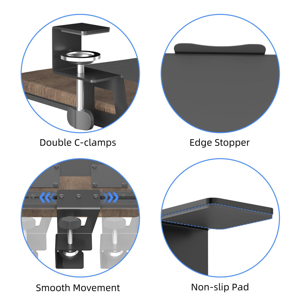 Keyboard Tray Under Desk Pull Out with C Clamp Mount, Computer Keyboard & Mouse Tray, 25.6 (30 Including Clamps) x 11.8 inch Slide-Out Platform Computer Drawer for Typing, DSF1C