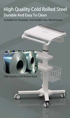 MB-C07 Height Adjustable, Anti-Theft, Anti-Slip Medical Laptop Workstation Trolley Cart With Wheels, Oral Scanner Holder, Basket Storage,