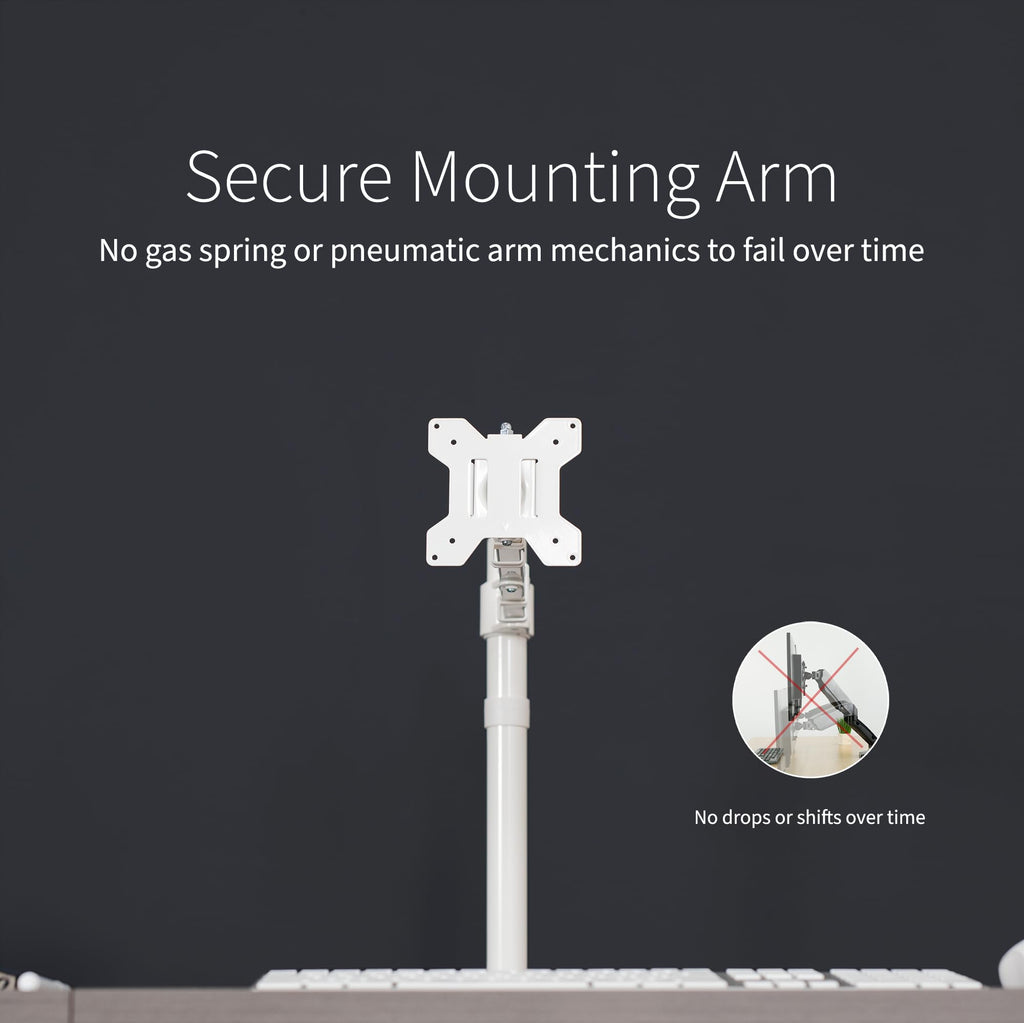 Single Monitor Arm Desk Mount, Holds Screens up to 32 inch Regular and 38 inch Ultrawide, Fully Adjustable Stand with C-Clamp and Grommet Base, VESA 75x75mm or 100x100mm, White, STAND-V001W