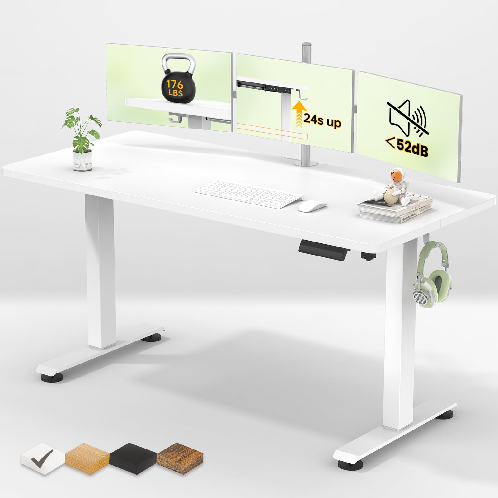 55 Inch Large Electric Standing Desk,Sit to Stand Up, Heights Adjustable, Work Home Office Computer Table for Study, Walking Pad, Writing, and Games, Wooden Desktop Desks, White