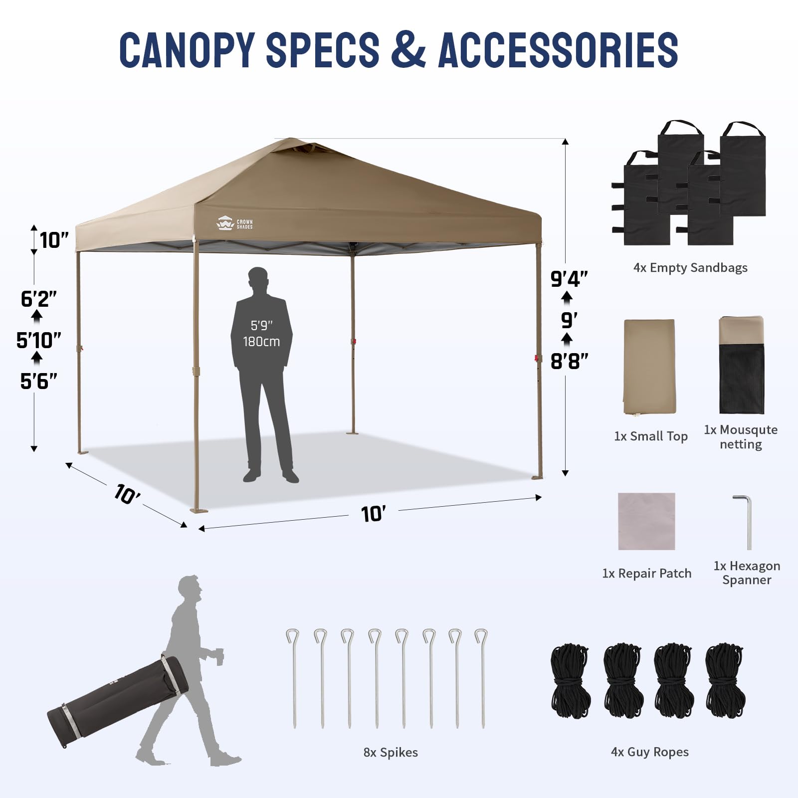 Gazebo 10x10 Pop Up Canopy with Mosquito Netting, Screen Tent with 4 Ropes, 8 Stakes, 4 Sandbags and Wheeled Storage Bag, Canopy for Patio & Backyard, Beige