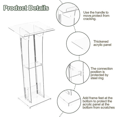 Acrylic Clear Lecterns Podium Stand, 48 Inch - Pulpits with Storage Shelf for Churches, Conference, Speeches, Weddings, Classrooms, Professional Presentation Podiums (Transparent)