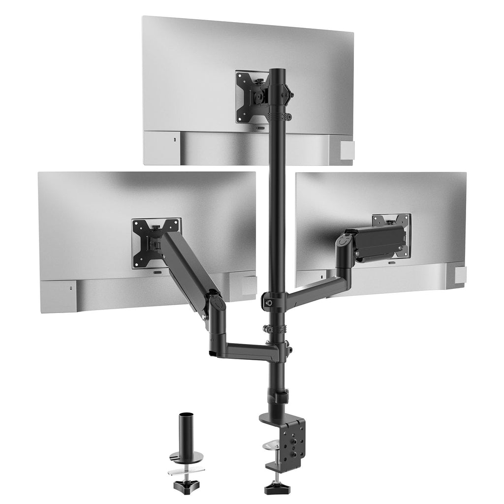 Triple Monitor Mount for 13-27 inch Screens, Taller 3 Monitor Desk Mount, up to 19.8lbs, 31.9 inch Height Max, Adjustable Triple Monitors Stand, VESA 75/100mm (GSDM003S), Black