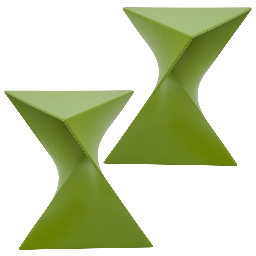 15.75" Triangular Side Table, Stackable Plastic Accent End Table for Indoor & Outdoor Use, Weather-Resistant Modern Patio & Living Room Table, Set of 2, Green