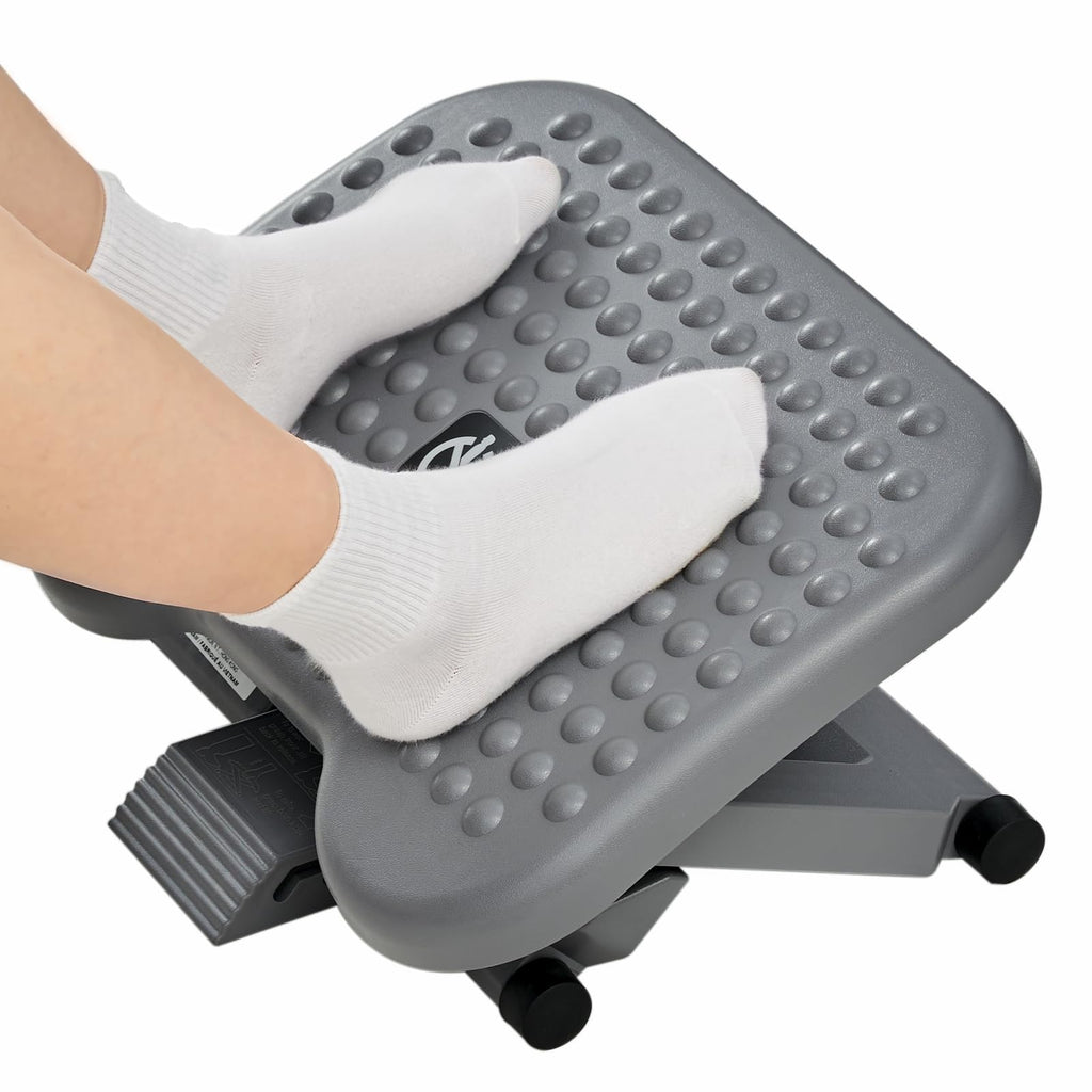 Adjustable Desk Footrest, Foot Rest for Under Desk at Work with Massage, Adjustable Foot Stool with 3 Height Position & 30 Degree Tilt Angle Adjustment for Home, Office, Gray