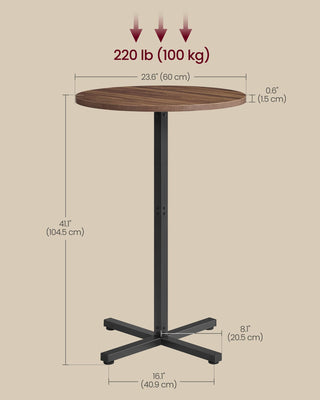 Round Cocktail Table, High Top Bar Pub Table with Metal Frame and Cross Base, for 2-3 People, Modern, Easy to Assemble, 23.6 x 41.1 Inches, Natural Walnut