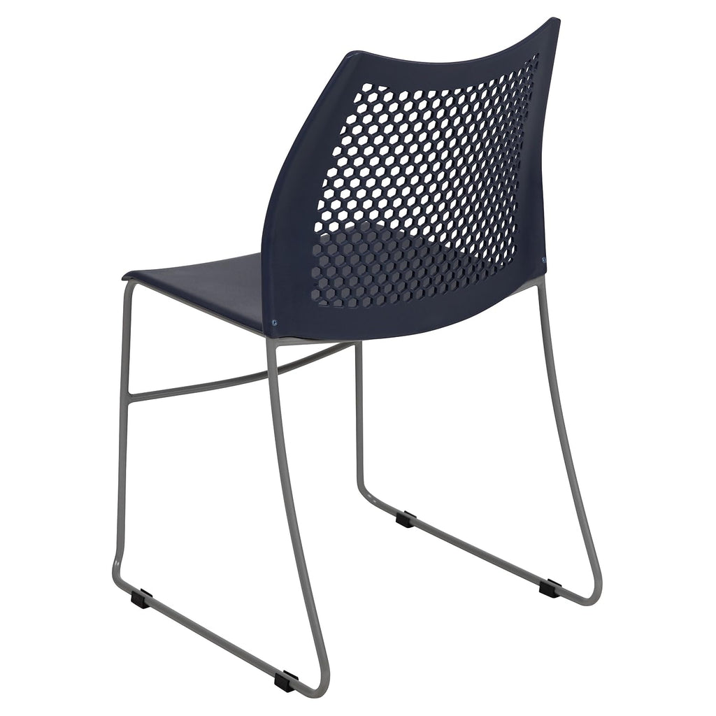 Set of 5 Navy, Orange, Hercules Series Contoured Lobby Chairs with Air-Vent Honeycomb Backs, Ergonomic Stacking Chairs for Offices