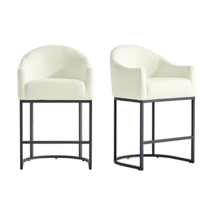 Counter Height Bar Stools Set of 2,Modern Counter Height Bar Stools,PU Leather Upholstered Barrel Barstools with Backs,26'' Kitchen Island Chairs,Metal Black Frames,Beige White Leather