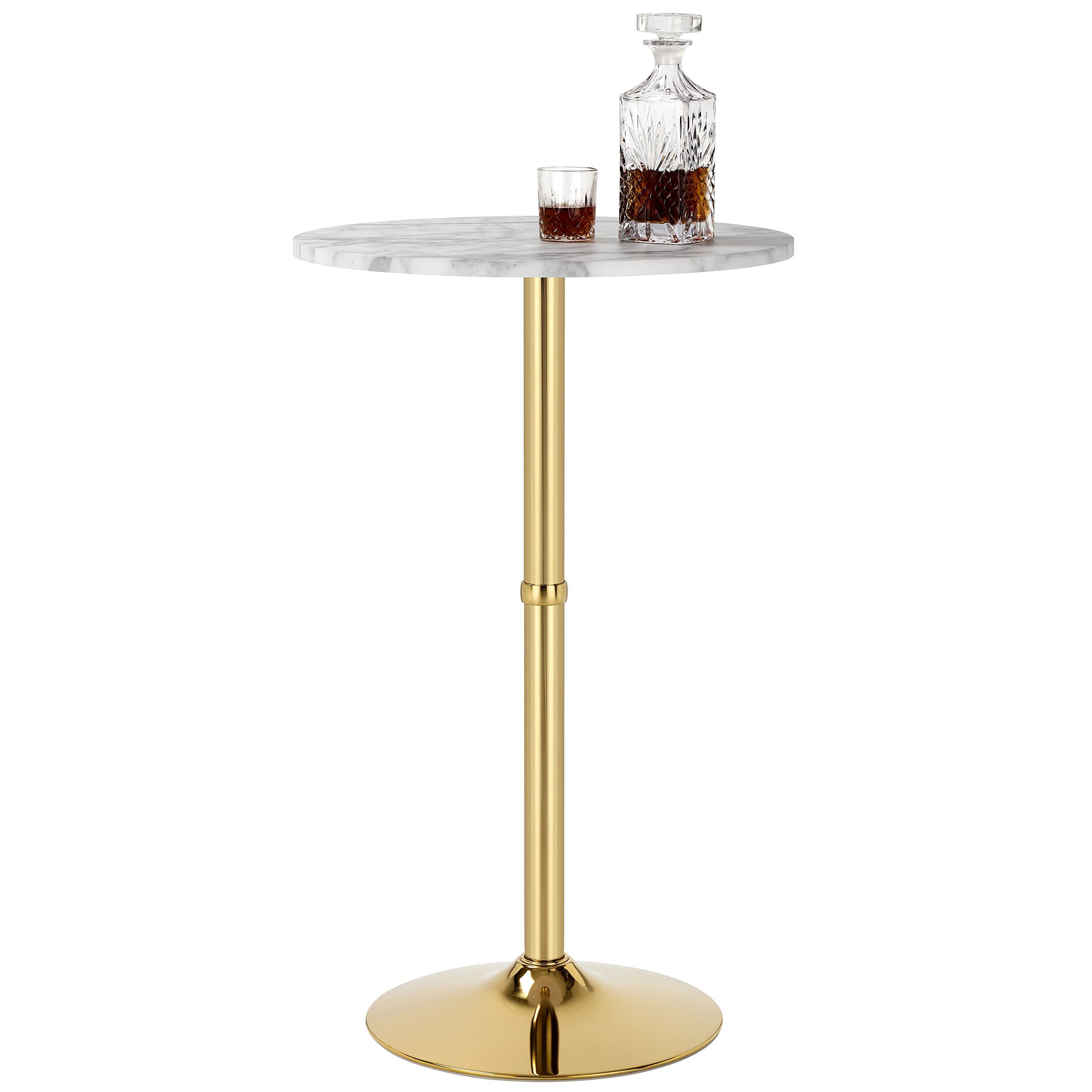 24'' Round Cocktail Bar Table with Metal Base, Tall Bistro Pub Table, Counter Bar Height Table for Kitchen, Dining Room, Living Room, Easy Assembly, Gold