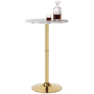 24'' Round Cocktail Bar Table with Metal Base, Tall Bistro Pub Table, Counter Bar Height Table for Kitchen, Dining Room, Living Room, Easy Assembly, Gold