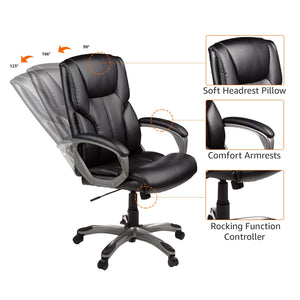 Executive High Back Office Chair, Adjustable Height, Tilt, Swivel, Padded Seat, Bonded Leather, Wheels, Black/Silver
