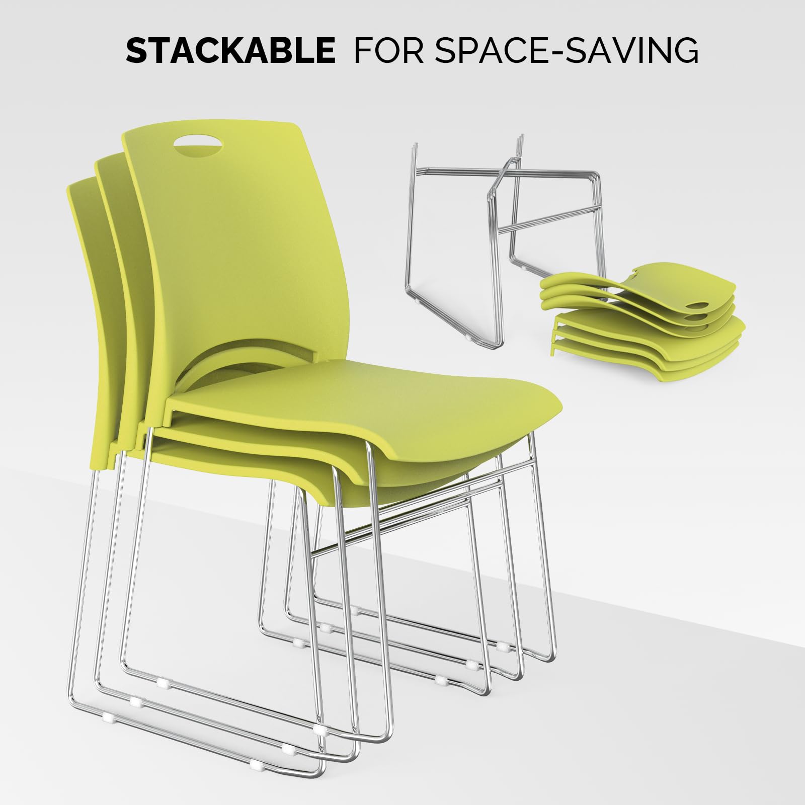 Stacking Chairs Set of 4 Stackable Office Chairs with Metal Sled Base, Ergonomic Plastic Seat, Stacking Chairs for Waiting Room Break Room Banquet Guest, Green