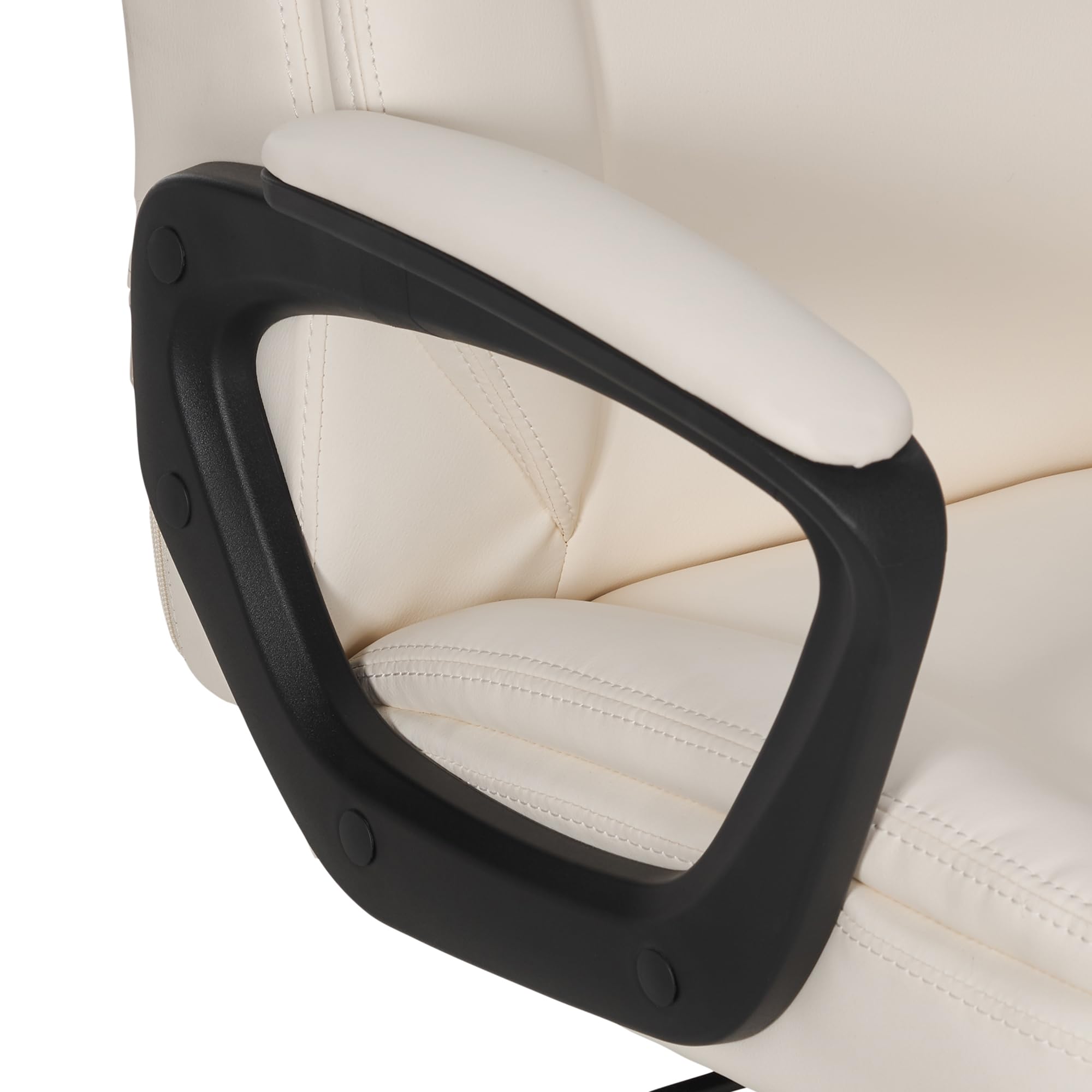 Classic Puresoft PU Padded Mid-Back Office Chair with Armrest, Height Adjustable, Easy to Assemble, 26"D x 23.75"W x 42"H, Cream