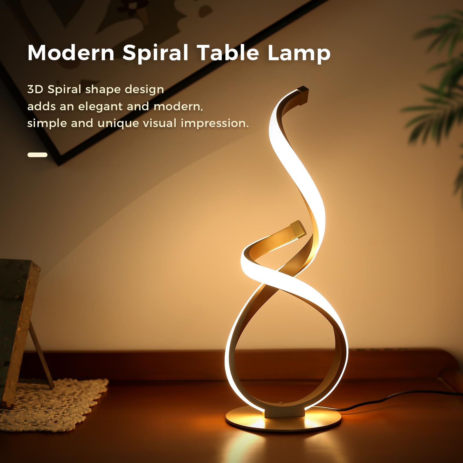 2 Pack Gold Cool Table Lamps, LED Spiral Desk Lights, Dimmable