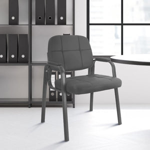 Waiting Room Guest Chair with Bonded Leather Padded Arm Rest for Office Reception and Conference Desk (Grey 1 Pack)