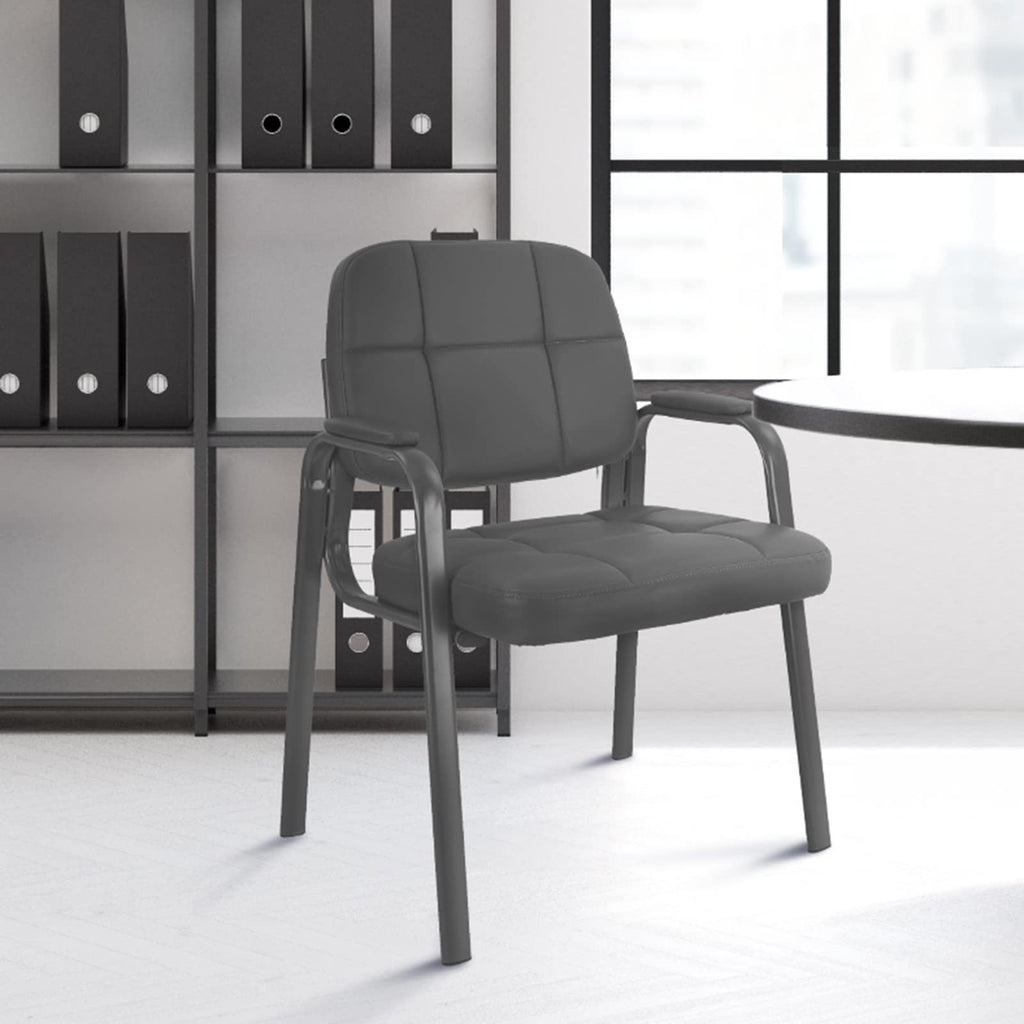 2 Pack, Waiting Room Guest Chair with Bonded Leather Padded Arm Rest for Office Reception and Conference Desk(Grey)
