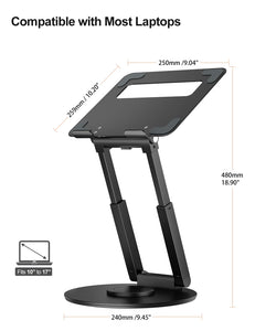 Laptop Stand for Desk with 360° Swivel Base, Sit to Stand, Height Adjustable, Portable Riser Holder for Good Posture, Compatible with MacBook Pro, All Laptops 10-17