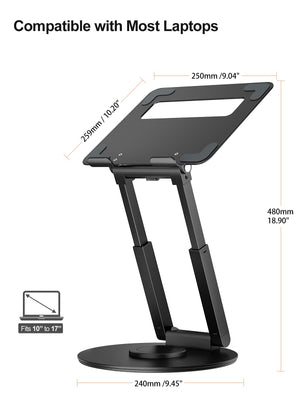 Laptop Stand for Desk with 360° Swivel Base, Sit to Stand, Height Adjustable, Portable Riser Holder for Good Posture, Compatible with MacBook Pro, All Laptops 10-17