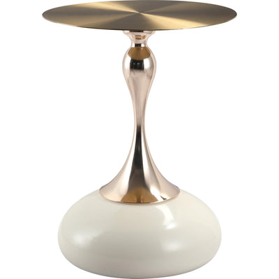Modern Round Side Table with Gold Stainless Steel Top, Gold Pedestal Stem & Glossy Base, Accent End Table for Living Room, Bedroom, or Small Spaces, 17.7