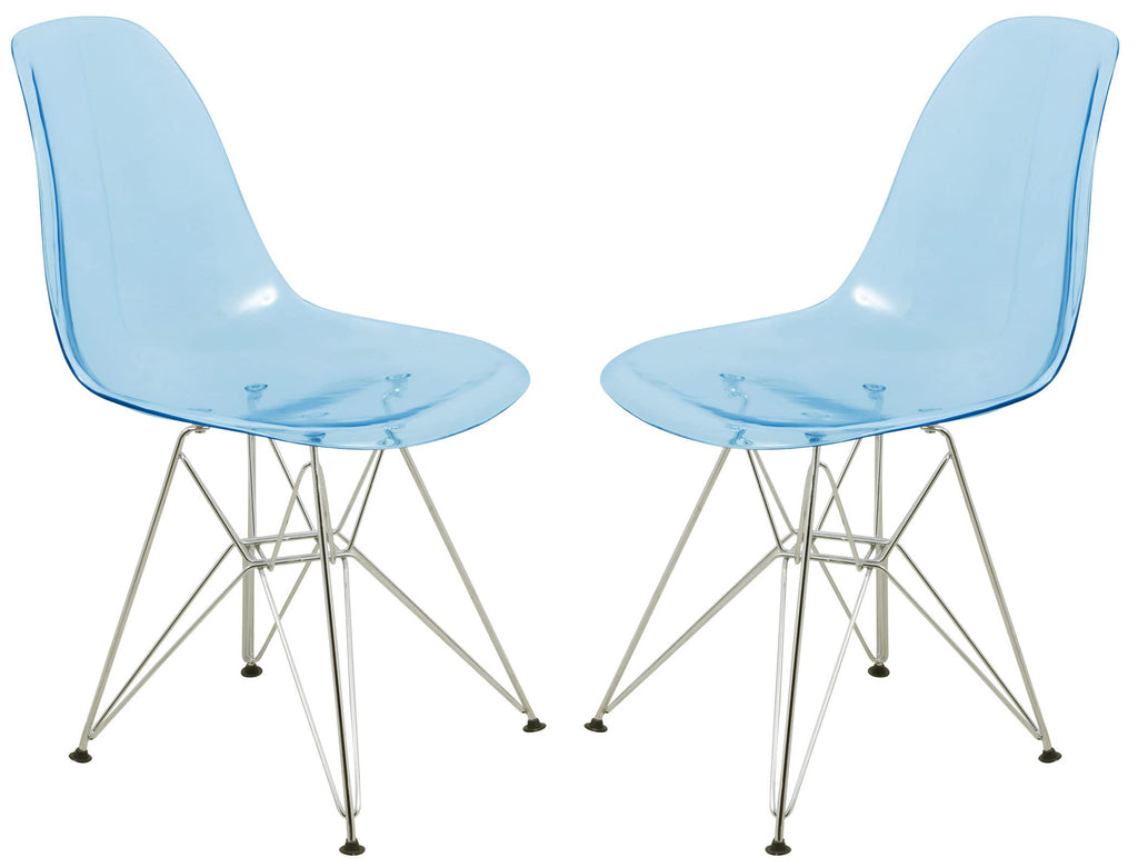 Dining Chairs with Chrome Eiffel Base – Set of 2, Curved Back Ergonomic Accent Side Chairs for Modern and Mid-Century Kitchens and Cafes