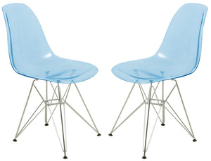 Dining Chairs with Chrome Eiffel Base – Set of 2, Curved Back Ergonomic Accent Side Chairs for Modern and Mid-Century Kitchens and Cafes